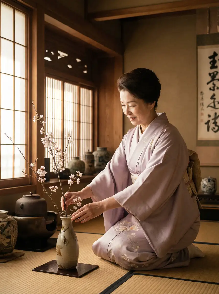 一位优雅的 狙击生死线高清 在和室中插花